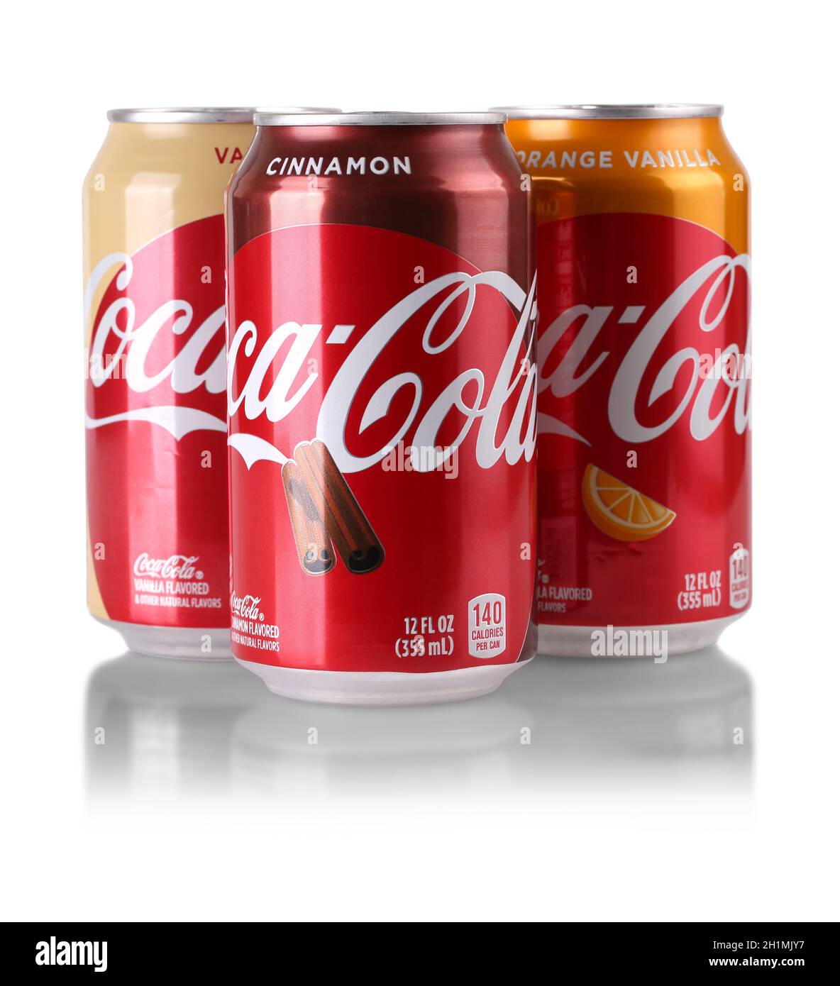 KAMCHATKA, RUSSIA- October 16, 2020 Editorial photo of Coca-Cola cans on White Background. Coca-Cola Company is the most popular market leader in Turk Stock Photo