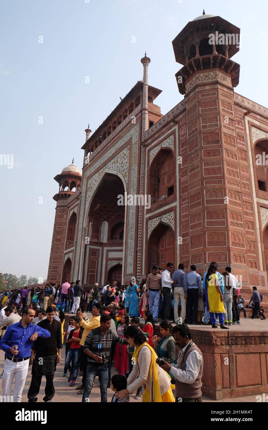 Gate to the Taj Mahal (Crown of Palaces) in Agra,