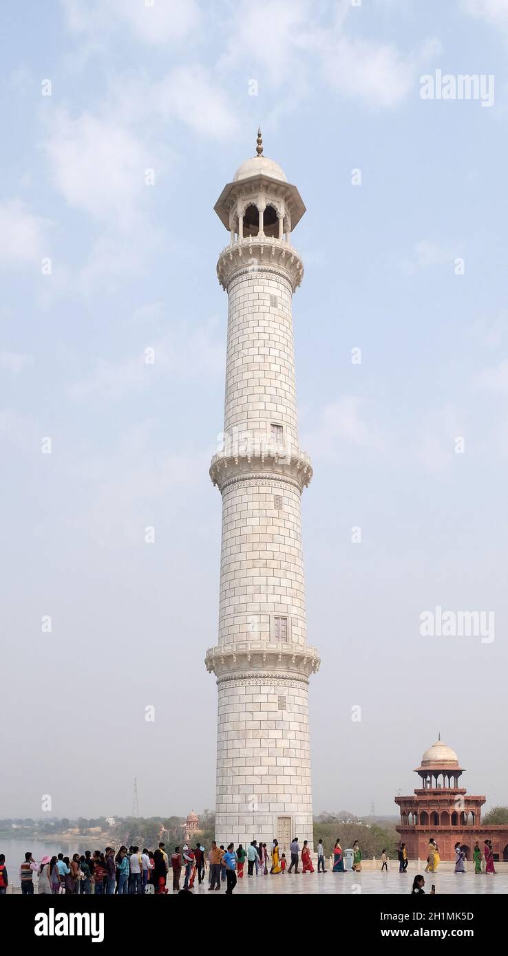 Minaret of the Taj Mahal (Crown of Palaces) in Agra,