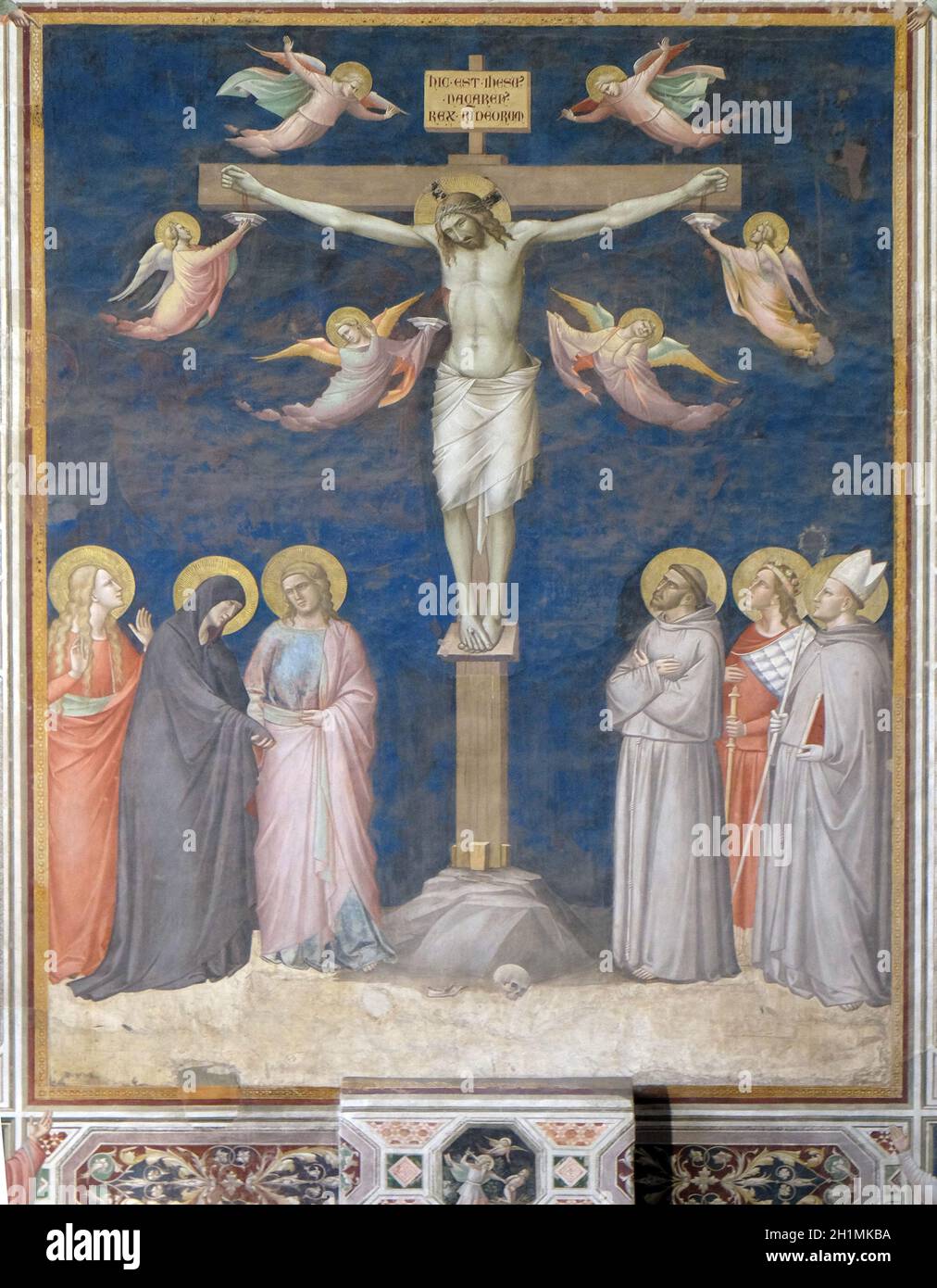 Crucifixion, fresco by Taddeo Gaddi, Sacristy in Basilica di Santa Croce (Basilica of the Holy Cross) - famous Franciscan church in Florence, Italy Stock Photo