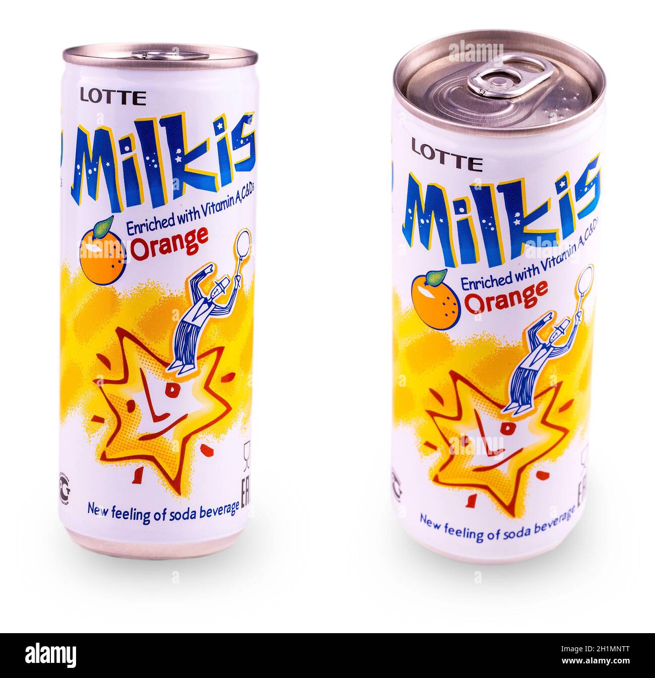 Chisinau, Moldova March 02, 2017: Milkis - non-alcoholic carbonated drink produced by a Korean company Lotte Chilsung.It was invented in 1989. Stock Photo
