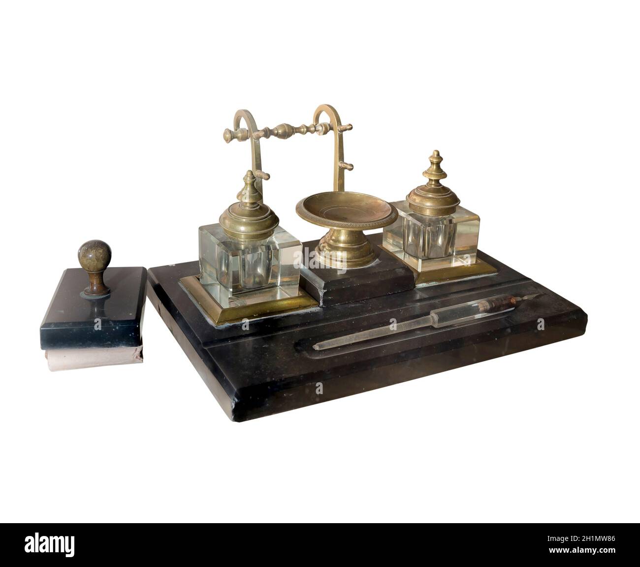 Inkstand late 19th century - is isolated on the white Stock Photo