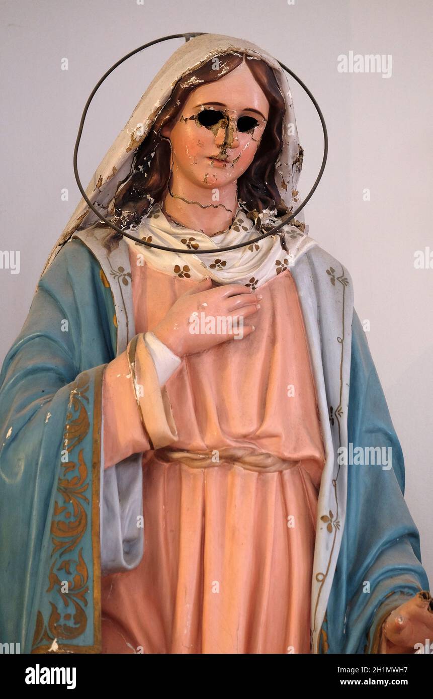 Virgin Mary with eyes gouged out, devastated on 13 January 1992 by