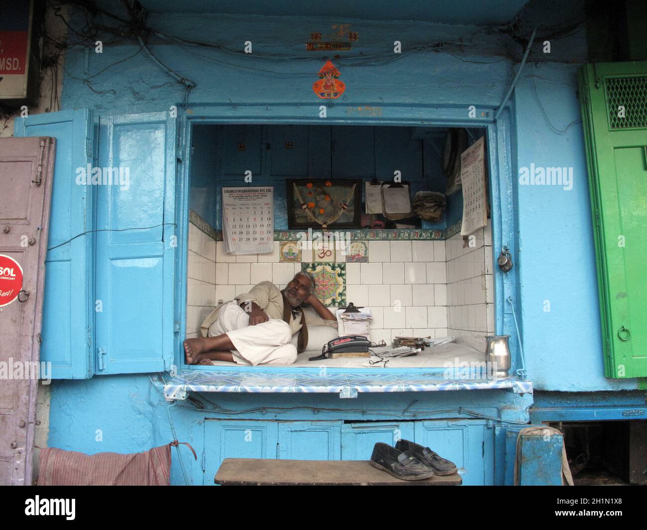 Streets of Kolkata, notary sitting in his office and waits for a