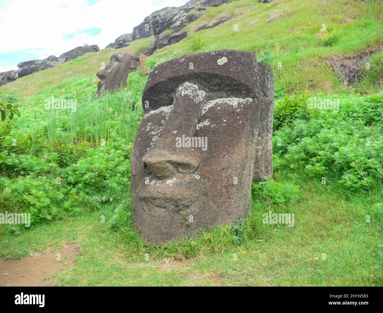 Statues of the gods of Easter Island. Ancient statues of ancient