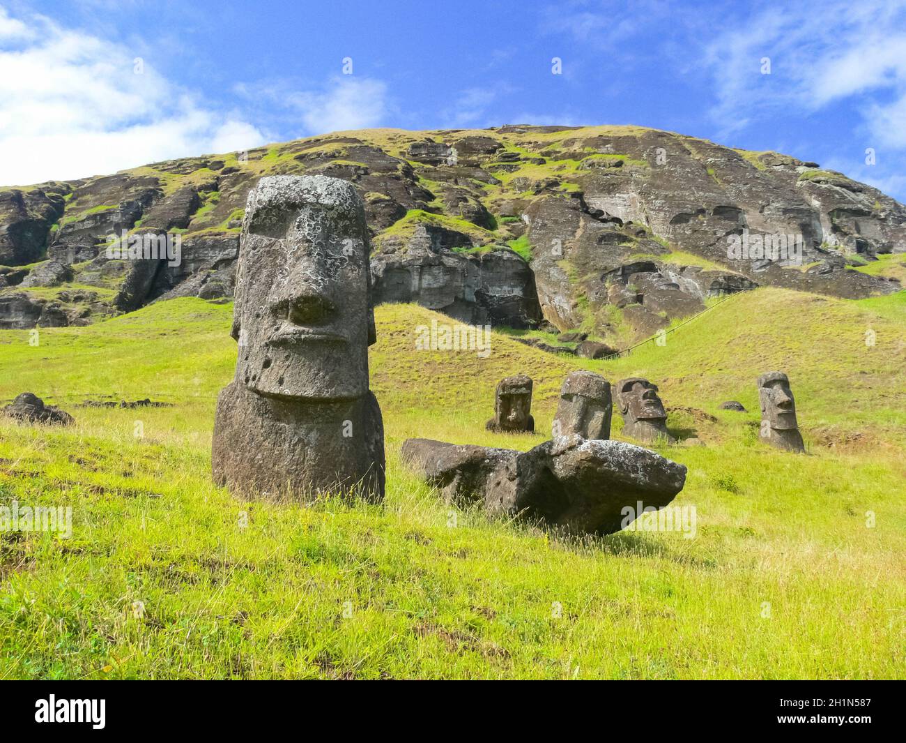 Statues of the gods of Easter Island. Ancient statues of ancient
