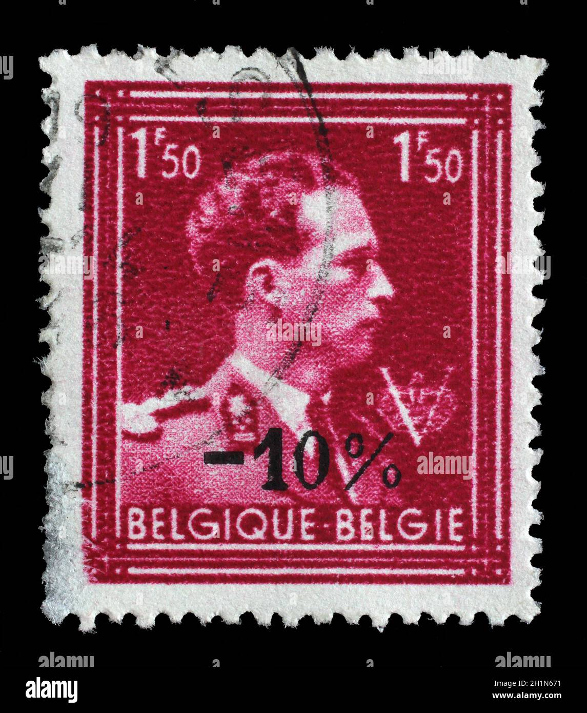 Stamp printed in Belgium shows portrait King Leopold III (1901-1983), circa 1944 Stock Photo