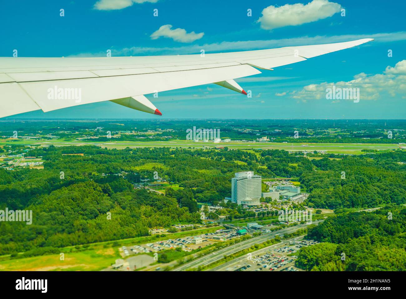 Chiba Prefecture city and sunny sky (from the airplane). Shooting Location: Chiba Prefecture Stock Photo