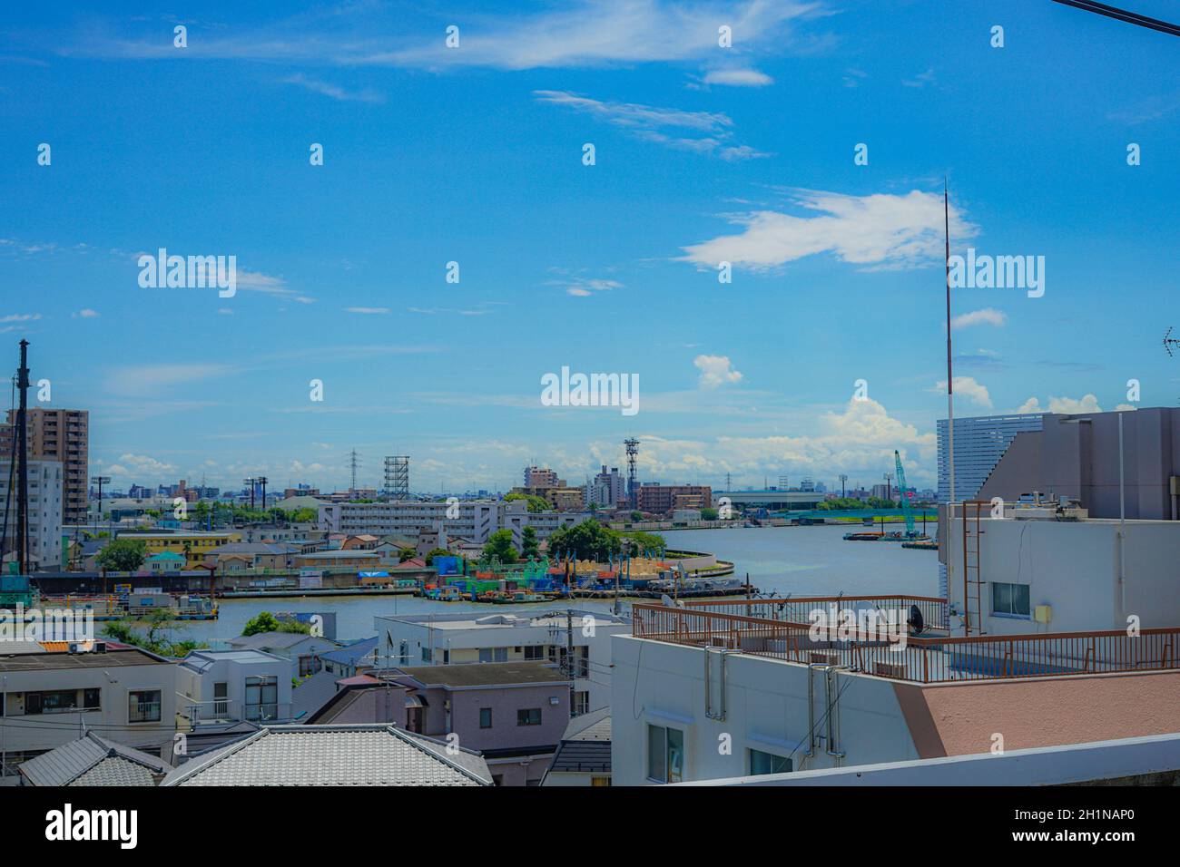 City and blue sky of Katsushika. Shooting Location: Tokyo metropolitan area Stock Photo