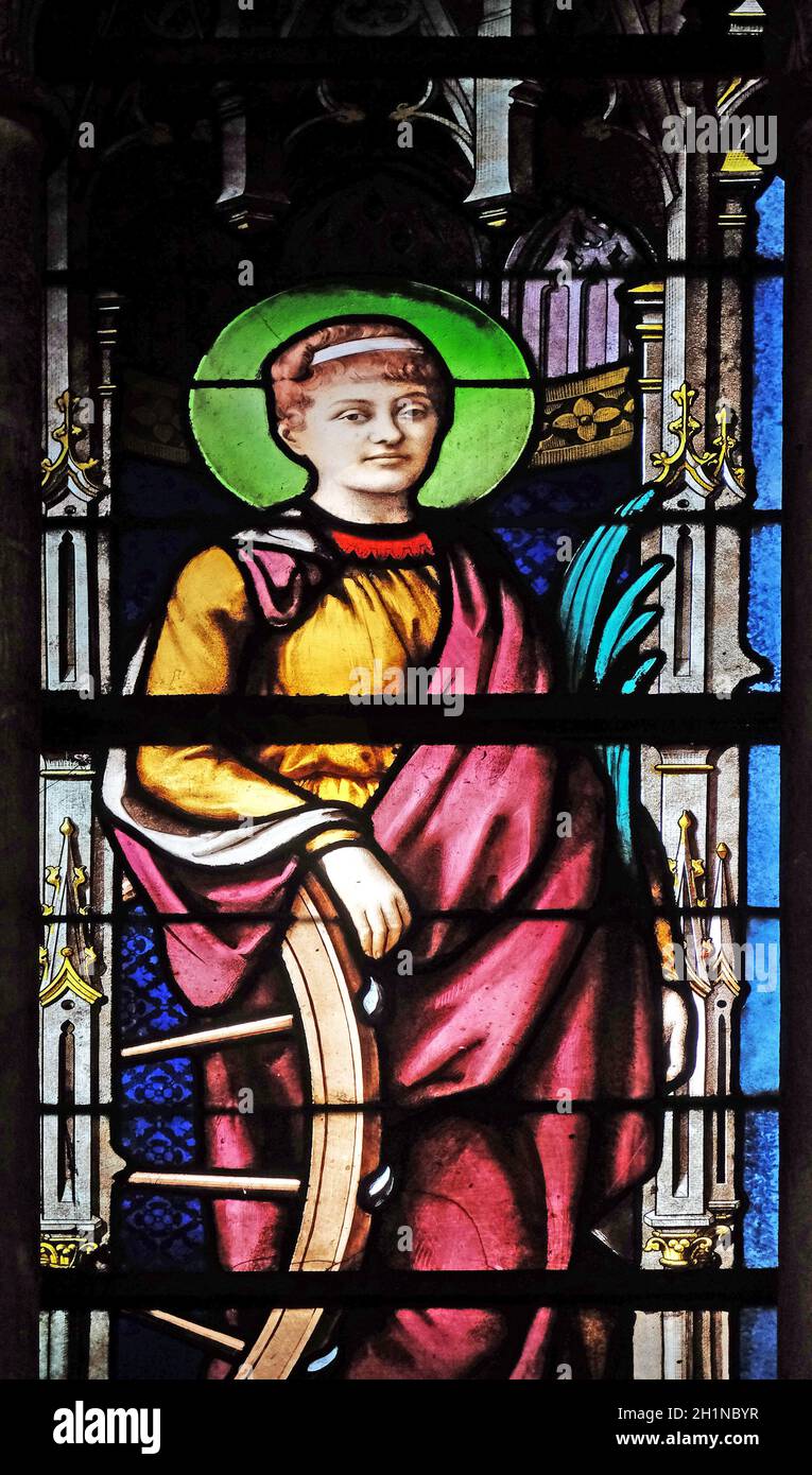 Saint Catherine of Alexandria, stained glass window in Saint Severin church in Paris, France Stock Photo