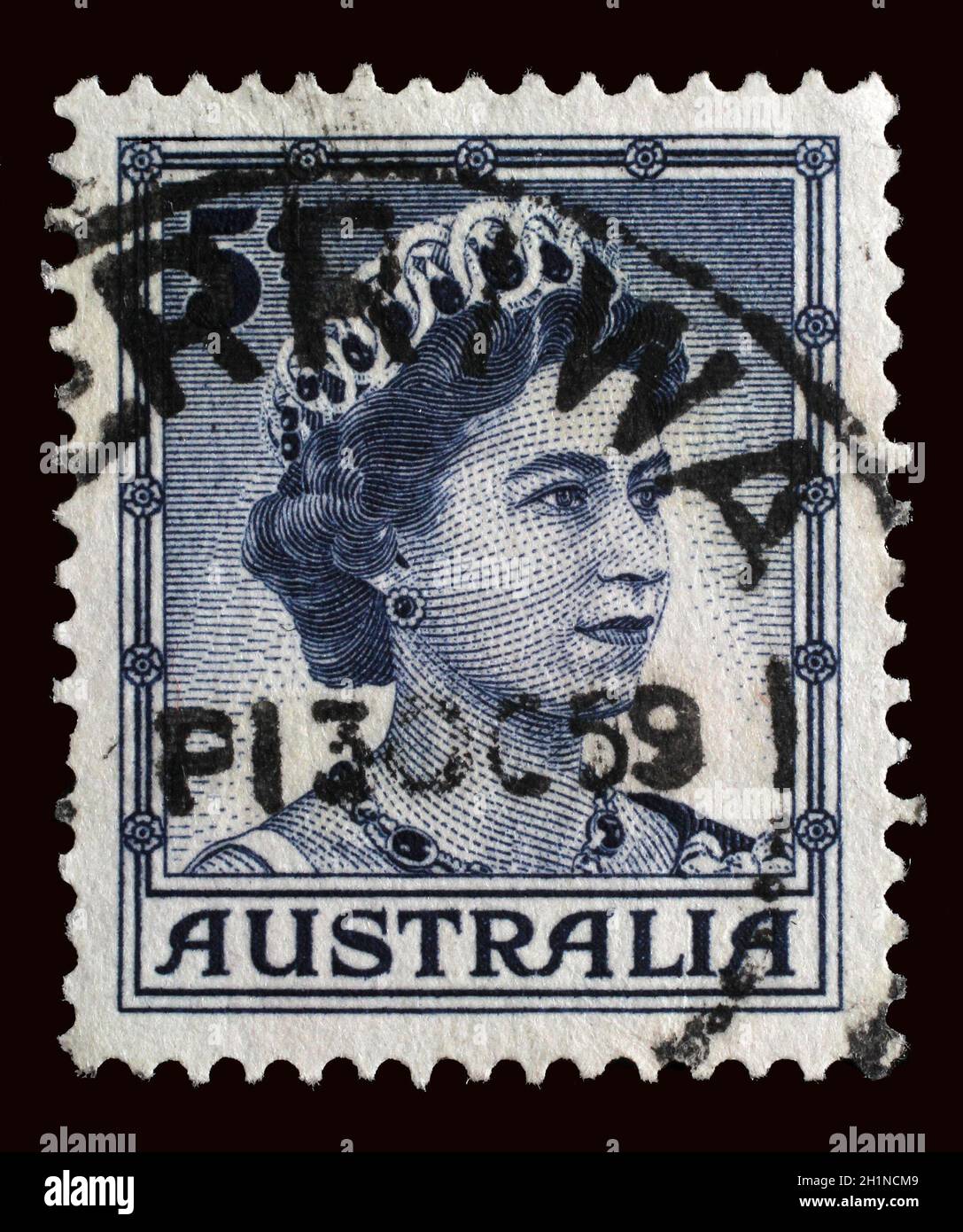 Stamp printed in Australia shows Queen Elizabeth II, circa 1959 Stock