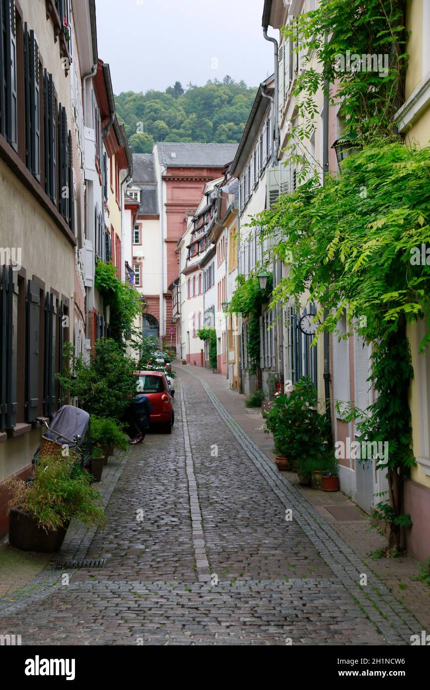 typische enge Strasse in der historischen Altstadt, Heidelberg, Baden-Württemberg, Deutschland Stock Photo