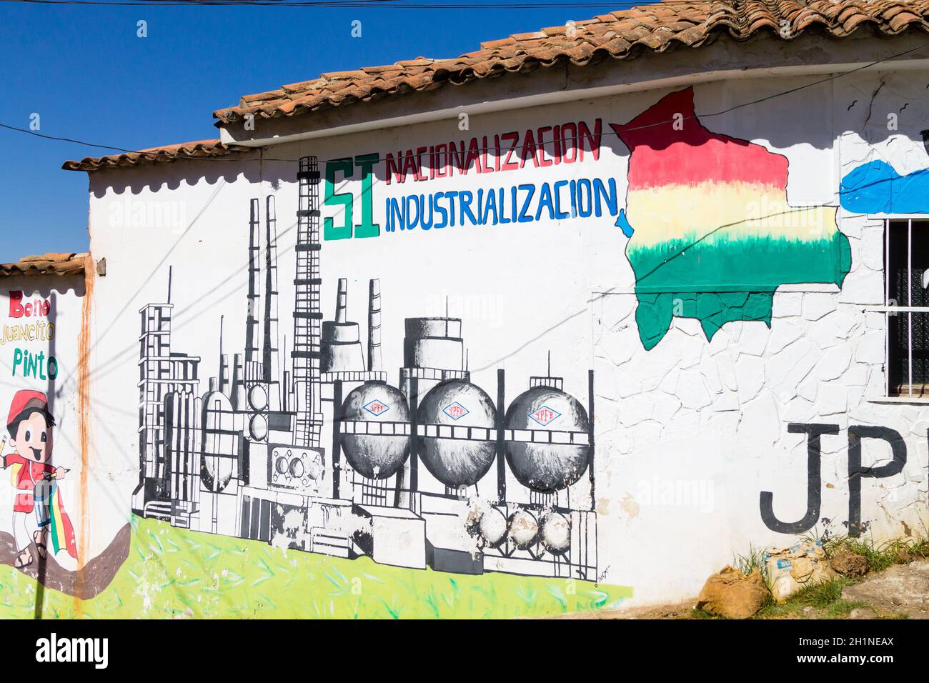Street art from Sucre, Bolivia. Bolivian town Stock Photo