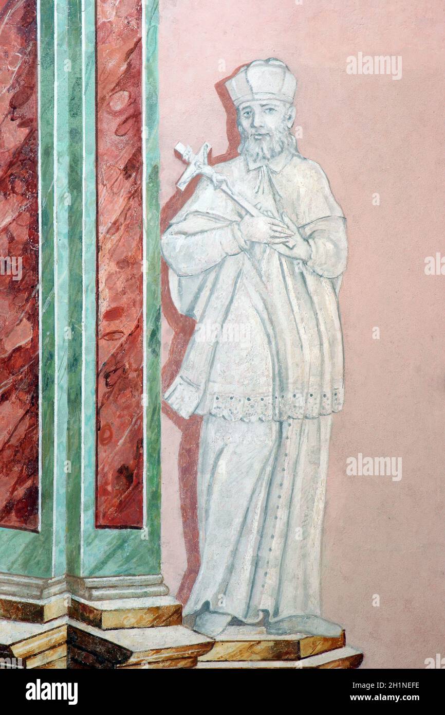 Saint John of Nepomuk, fresco in the parish church of St. Mary Magdalene in Sela kod Siska, Croatia Stock Photo