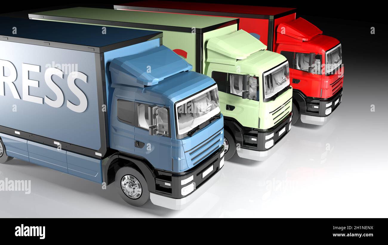 Colored truck series for express delivery - 3D rendering illustration Stock Photo