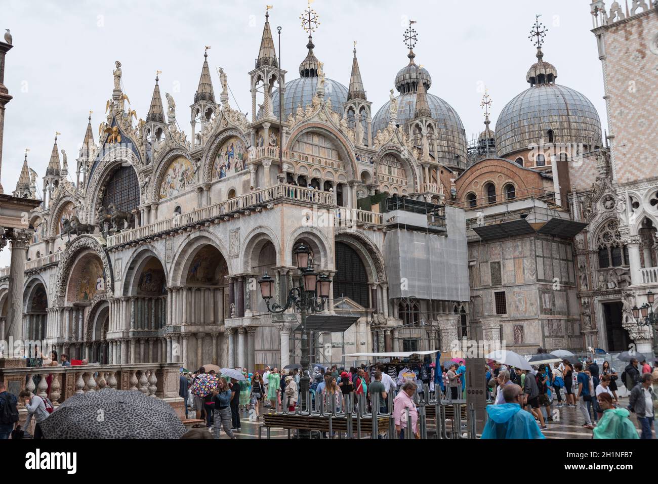 Worth seeing St. Mark's Basilica in Gothic style on St. Mark's Square in Venice - Italy Stock Photo