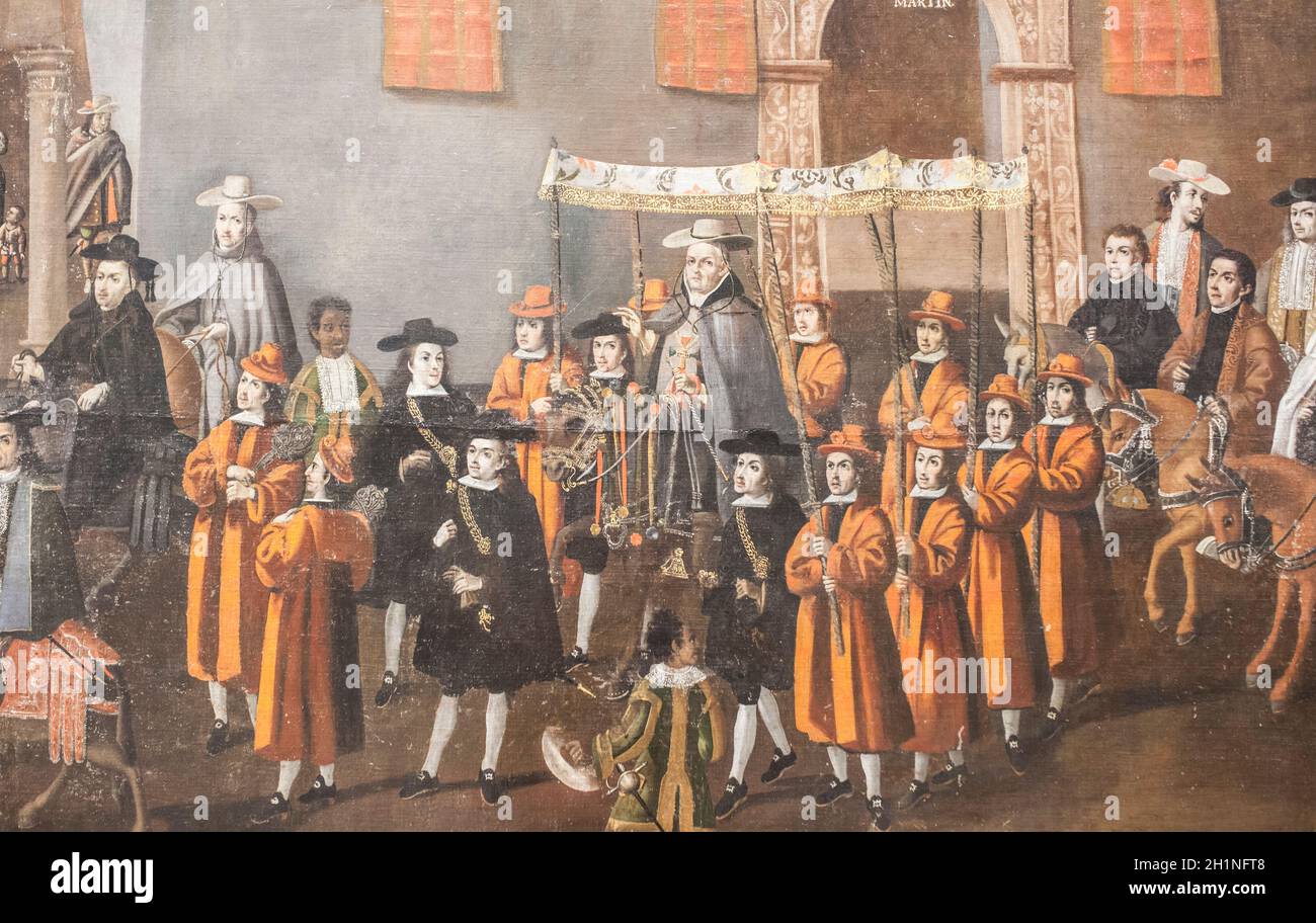 Reception of Diego Morcillo, Spanish Bishop and Viceroy in Potosi, Peru. Melchor Perez de Holguin, 1716. Museum of the Americas, Madrid, Spain Stock Photo