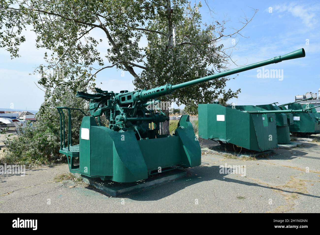 Temryuk, Russia - August 15, 2015: Anti-aircraft guns. Museum of weapons Open-air museum Stock Photo
