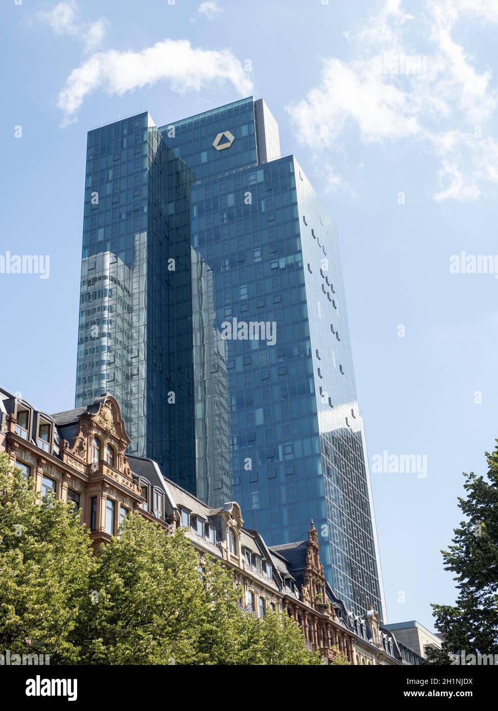 Dresdner Bank Tower and Wilhelminian Style Building - Frankfurt am Main Stock Photo
