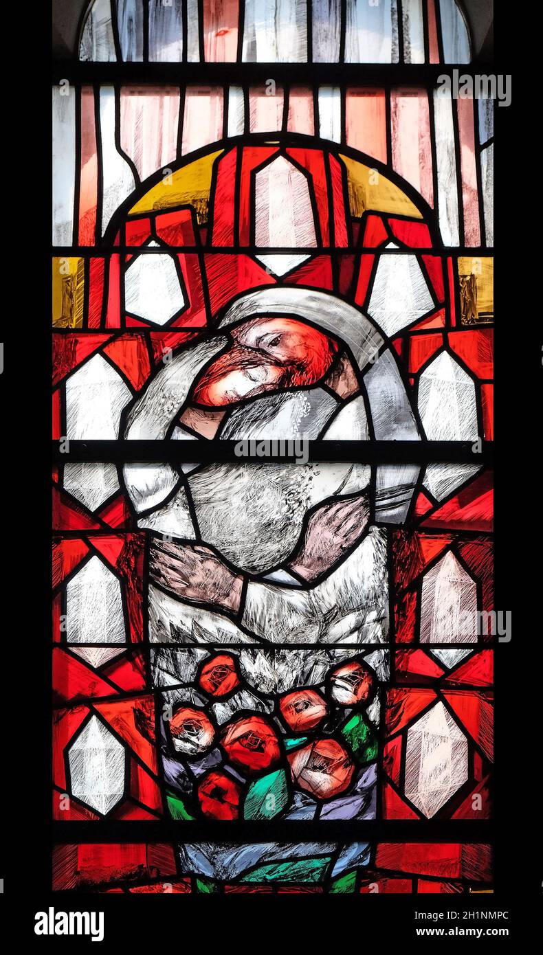 Stained glass window by Sieger Koder in Chapel at cemetery in Ursberg