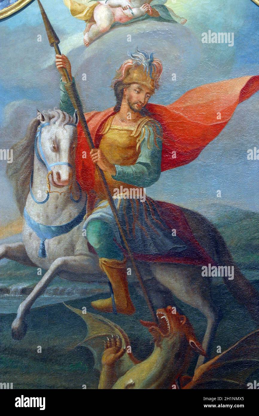 Saint George slaying the dragon, altar painting on the high altar in ...