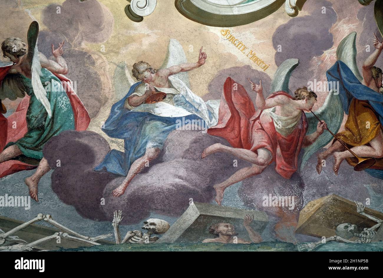 Angels, fresco on the ceiling of the Saint John the Baptist church in Zagreb, Croatia Stock Photo