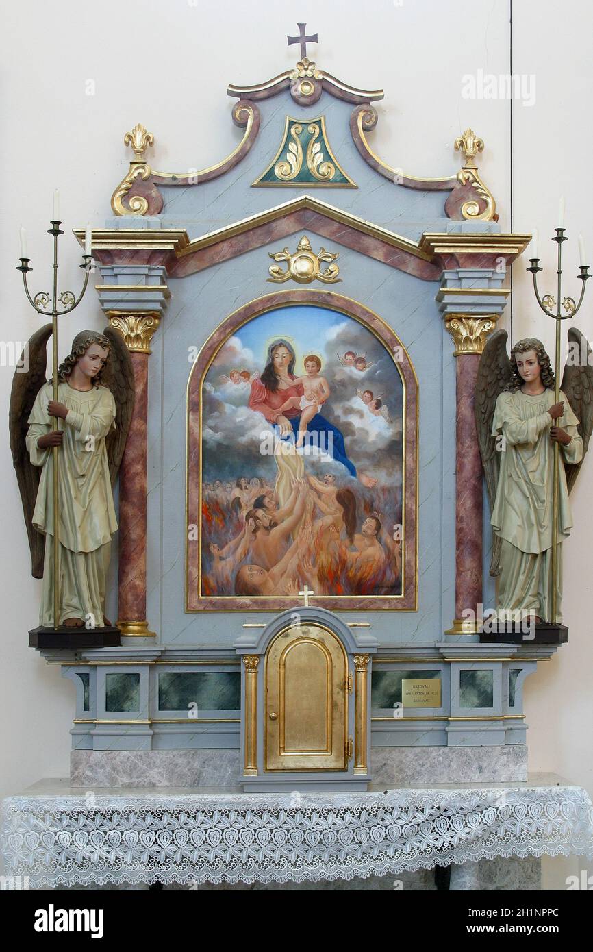 Altar of Our Lady of Mount Carmel at St. Roch Church in Skakavac, Croatia Stock Photo