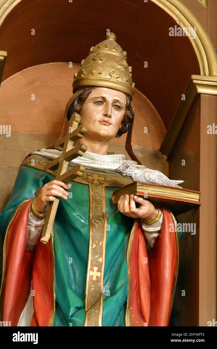 St. Valentine statue on the main altar in the Church of the Holy Three