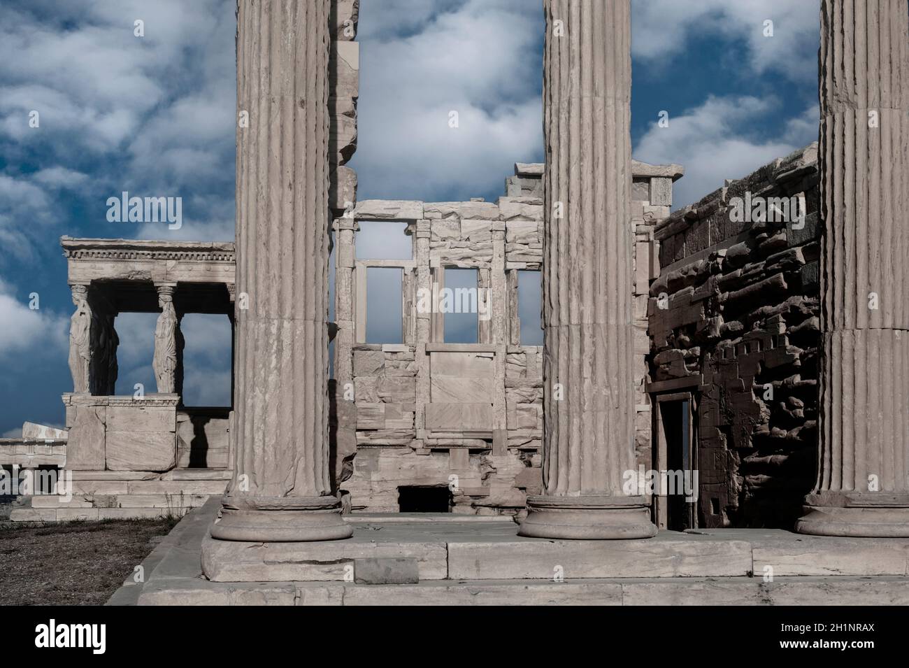 the Erechtheion a Greek ionic Temple located on the Acropolis in Athens, Greece Stock Photo