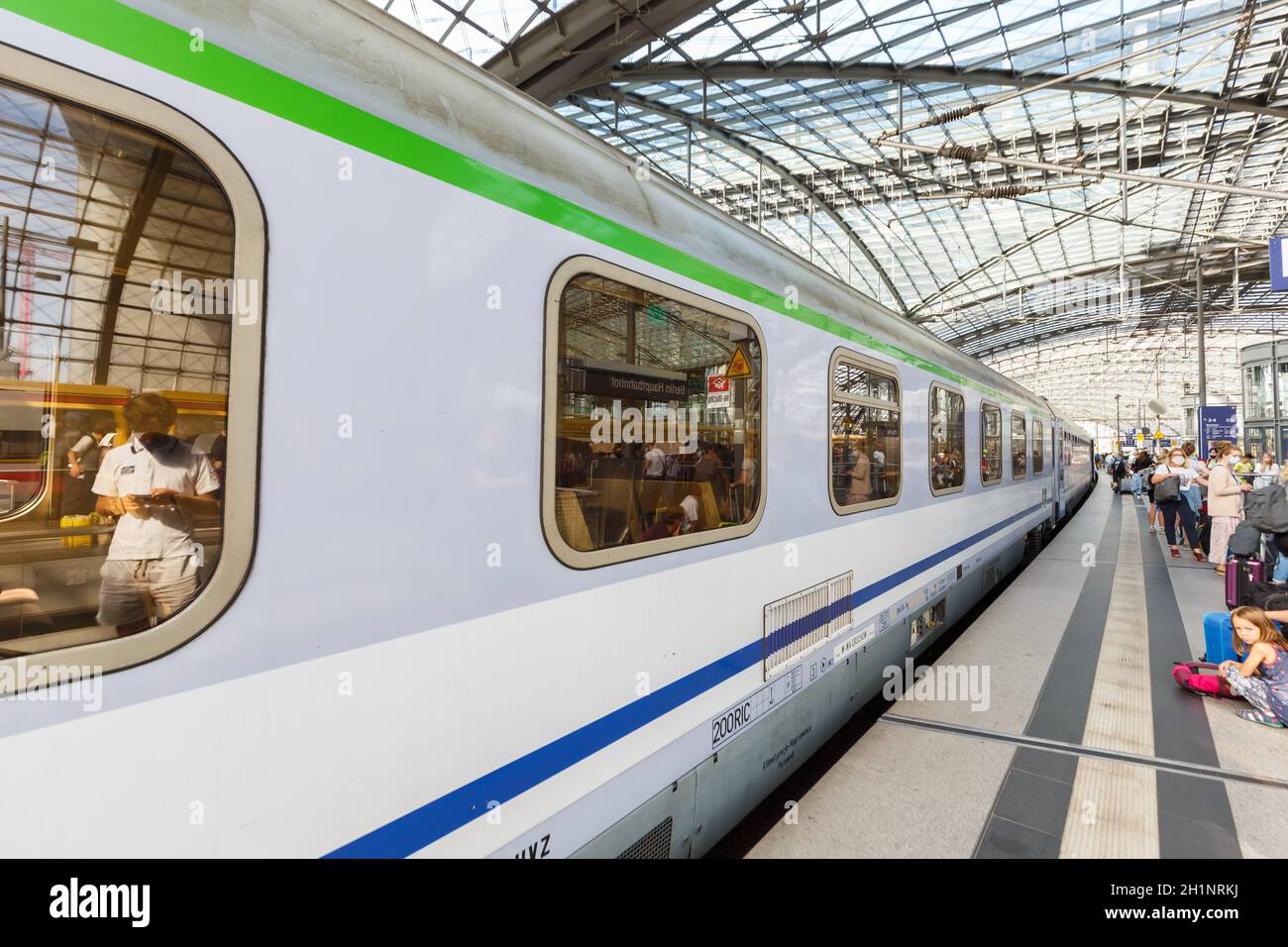 Berlin, Germany - August 20, 2020: IC Intercity PKP train at Berlin main railway station Hauptbahnhof Hbf in Germany. Stock Photo