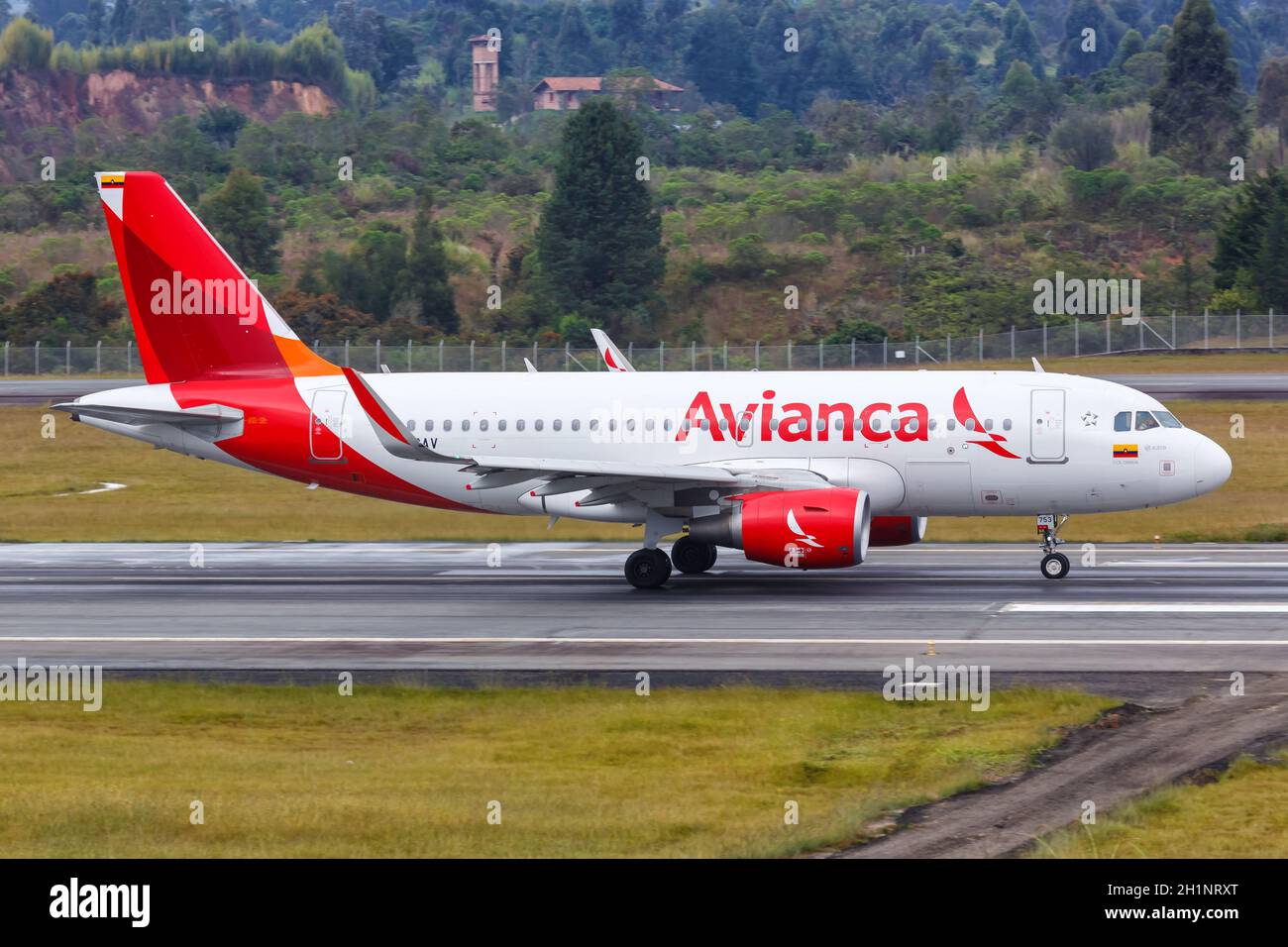 Medellin, Colombia - January 25, 2019: Avianca Airbus A319 airplane at Medellin Rionegro Airport (MDE) in Colombia. Airbus is a European aircraft manu Stock Photo