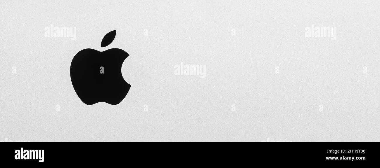 Apple company logo black background Black and White Stock Photos & Images -  Alamy
