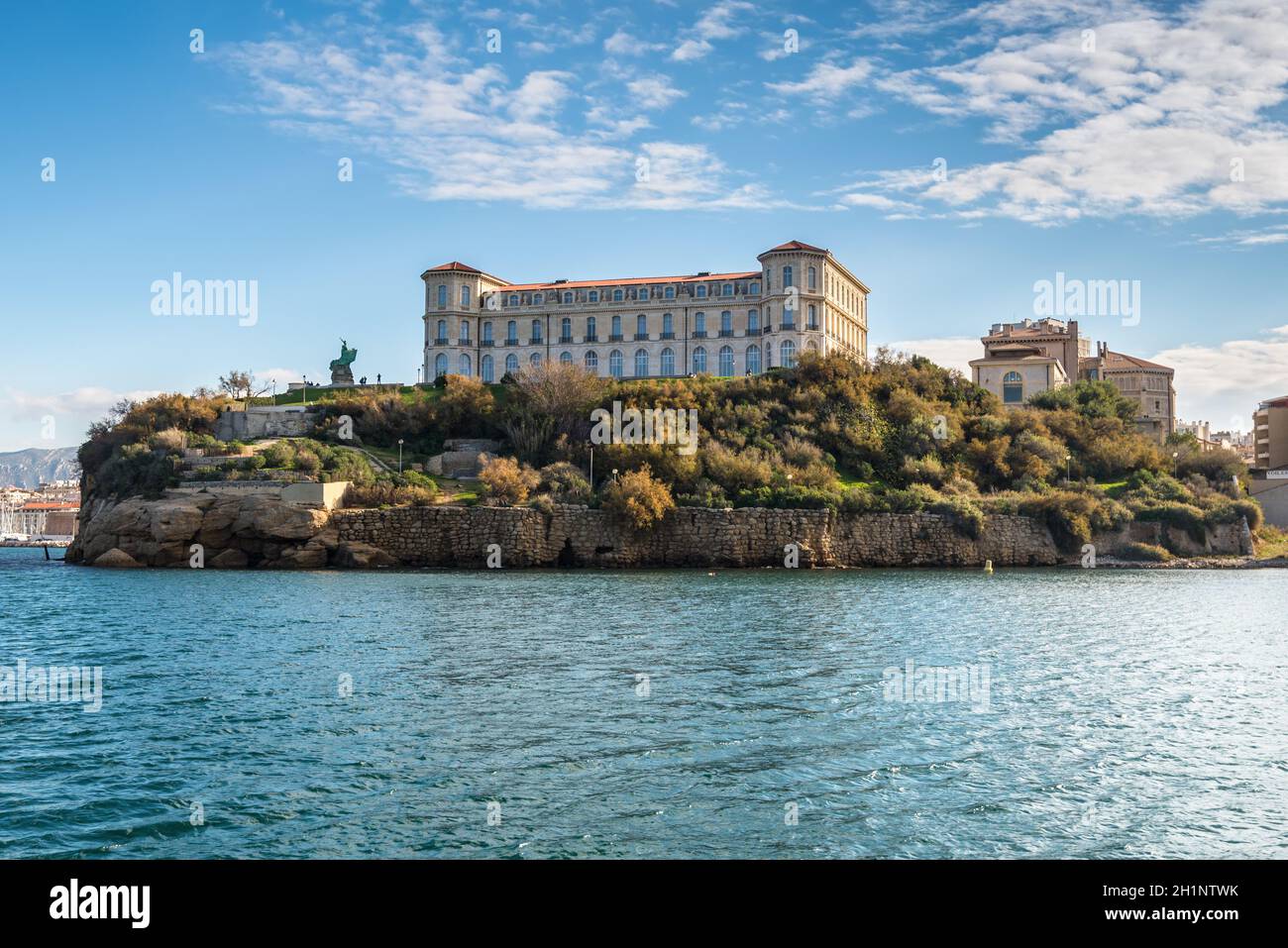 Marseille, France - December 4, 2016: View from the sea to the Pharo palace located at a high point of the Marseille coast line in Provence, France. I Stock Photo