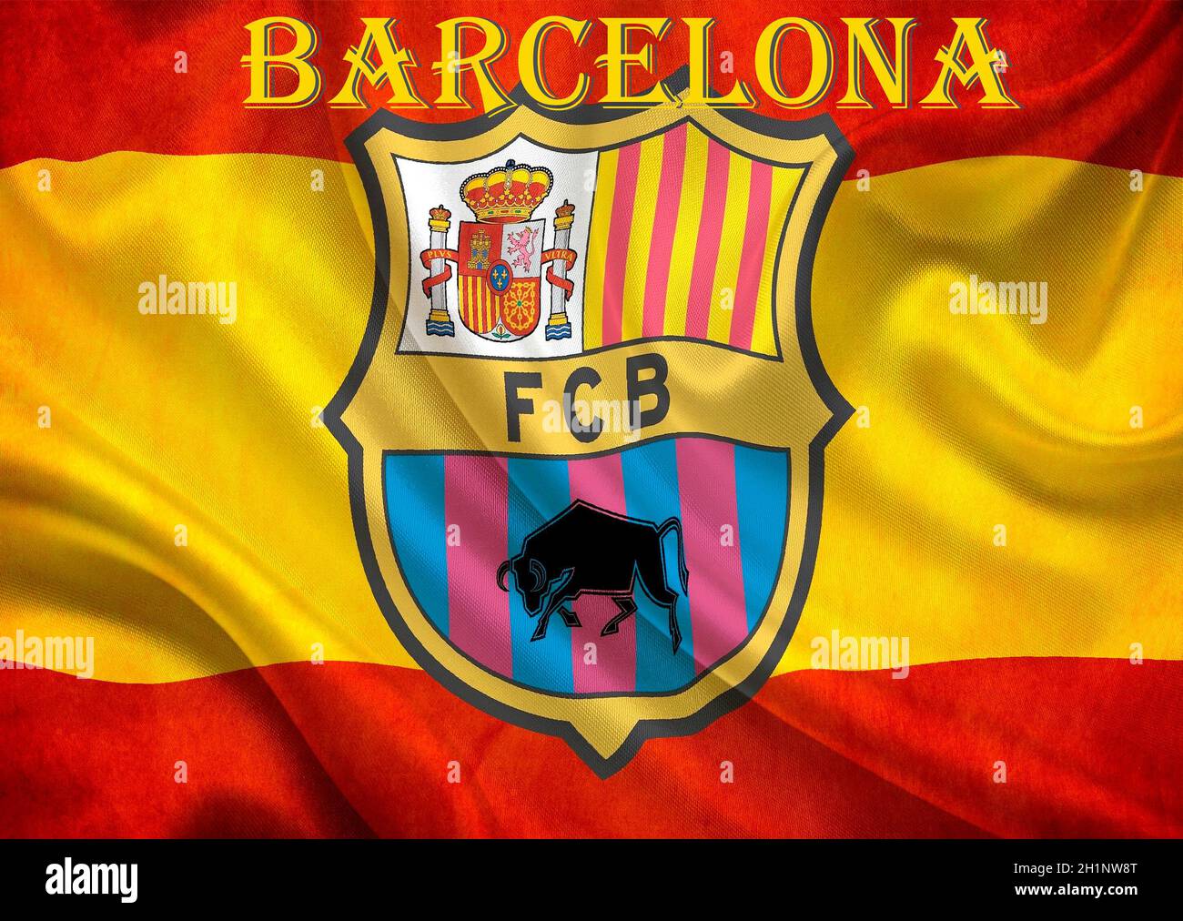 The waving fabric texture flag of FC Barcelona football club Stock Photo