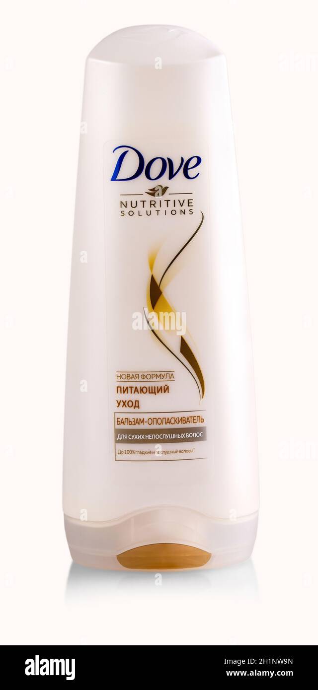 Chisinau, Moldova - APRIL 20, 2019: Studio shot of beauty product Dove shampoo over white background. Stock Photo