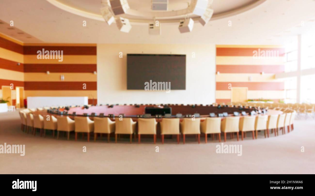 The blurry round table in the conference room Stock Photo