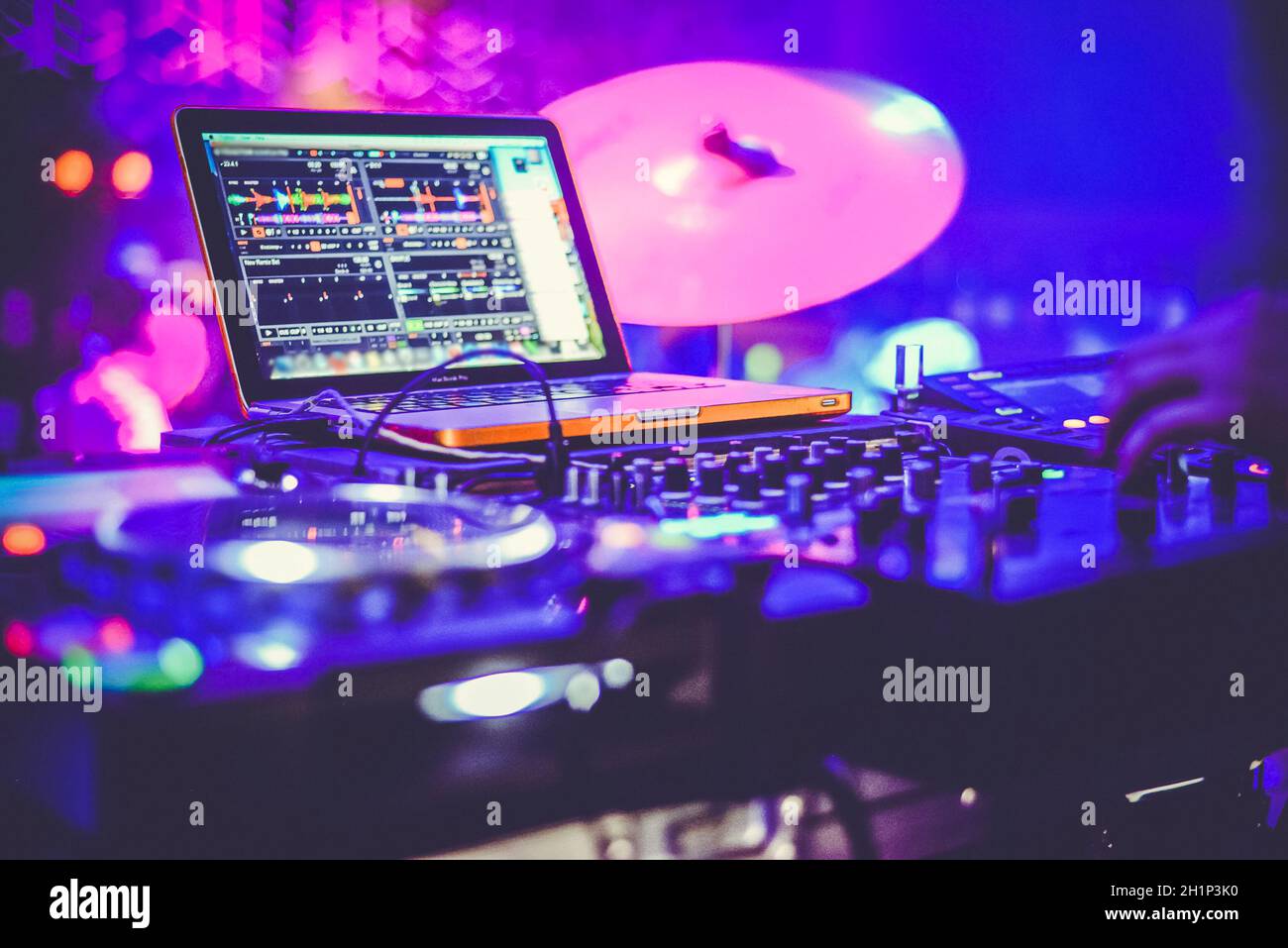 DJ at the remote control. Mixer remote at the concert. Musical