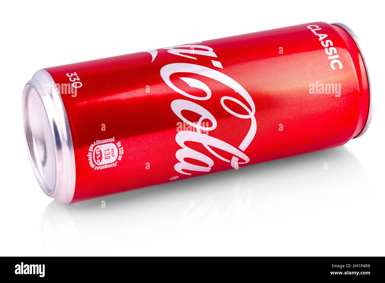 KAMCHATKA, RUSSIA - June 05, 2019: Editorial photo of Closeup aluminum red can of Coca-Cola produced by the Coca-Cola Company Stock Photo