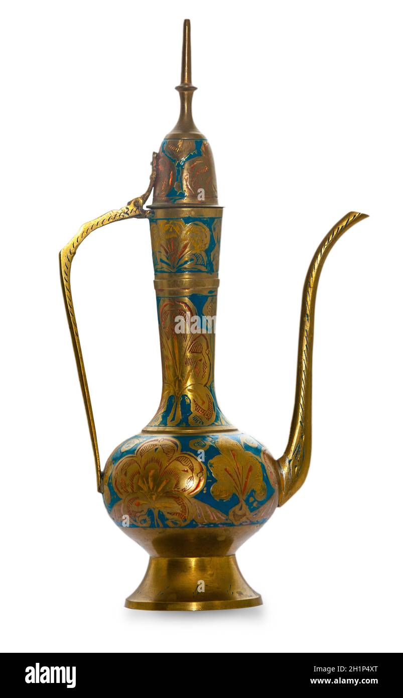High old copper, bronze teapot in white Stock Photo Alamy