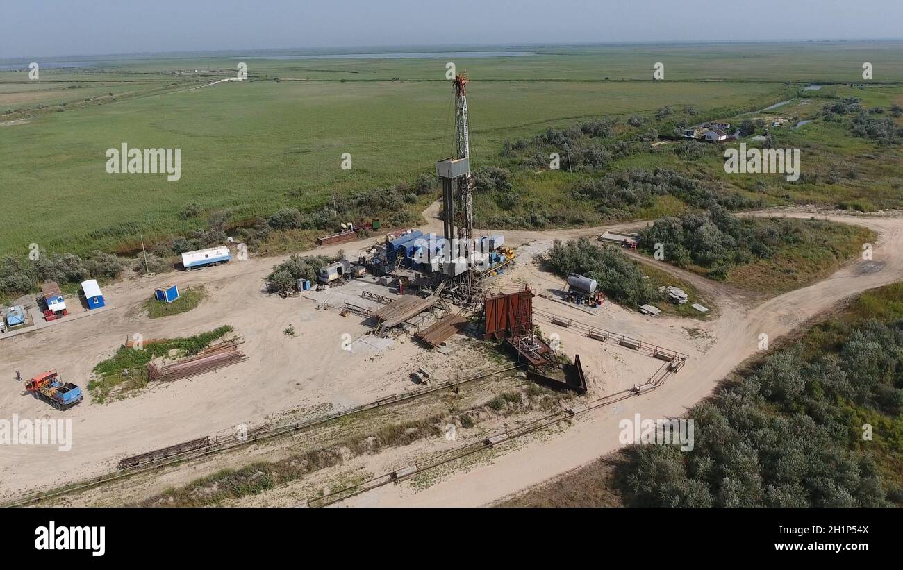 Carrying out repair of an oil well. Equipment of oil fields. Stock Photo