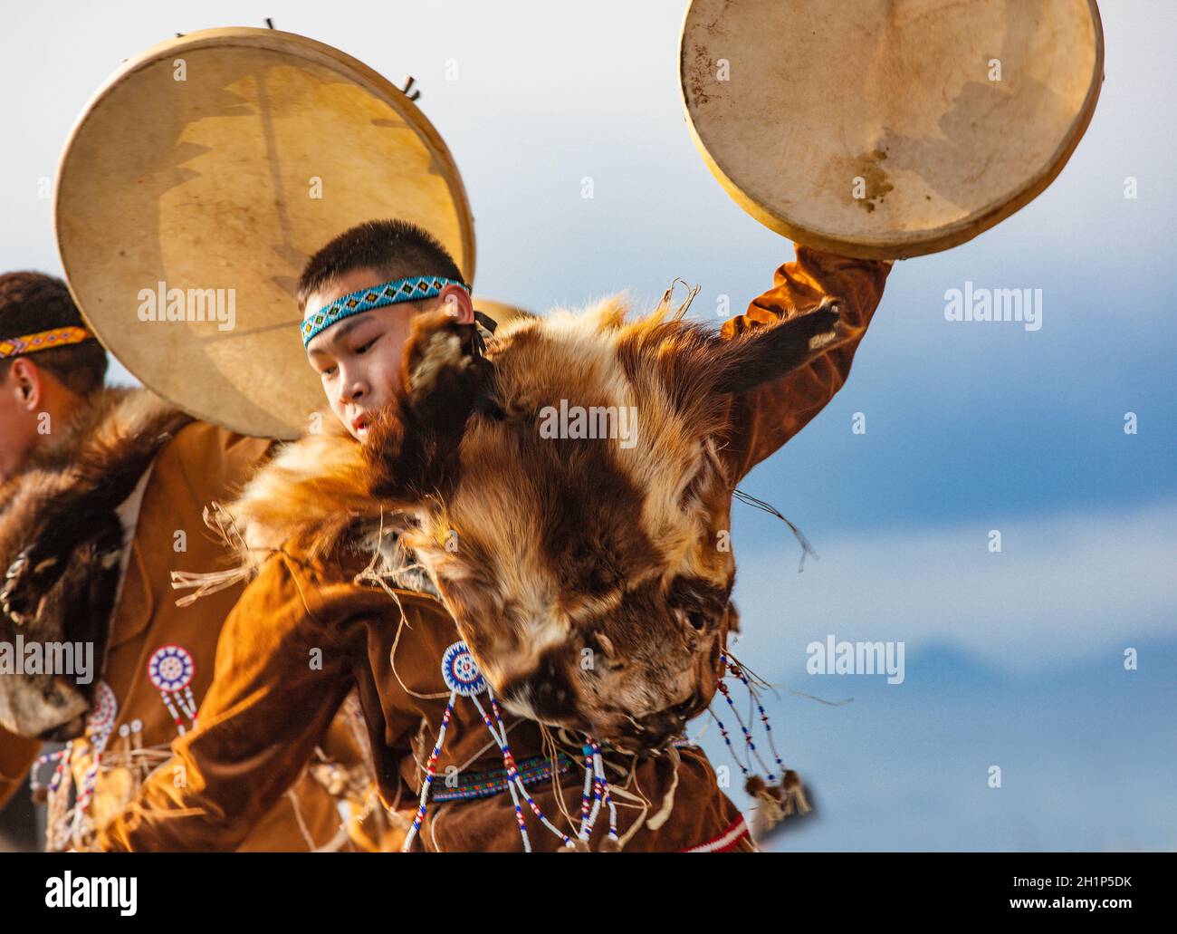 PETROPAVLOVSK, KAMCHATKA, RUSSIA - NOVEMBER 4, 2018: Folk ensemble performance in dress of indigenous people of Kamchatka. The holiday Northern aborig Stock Photo