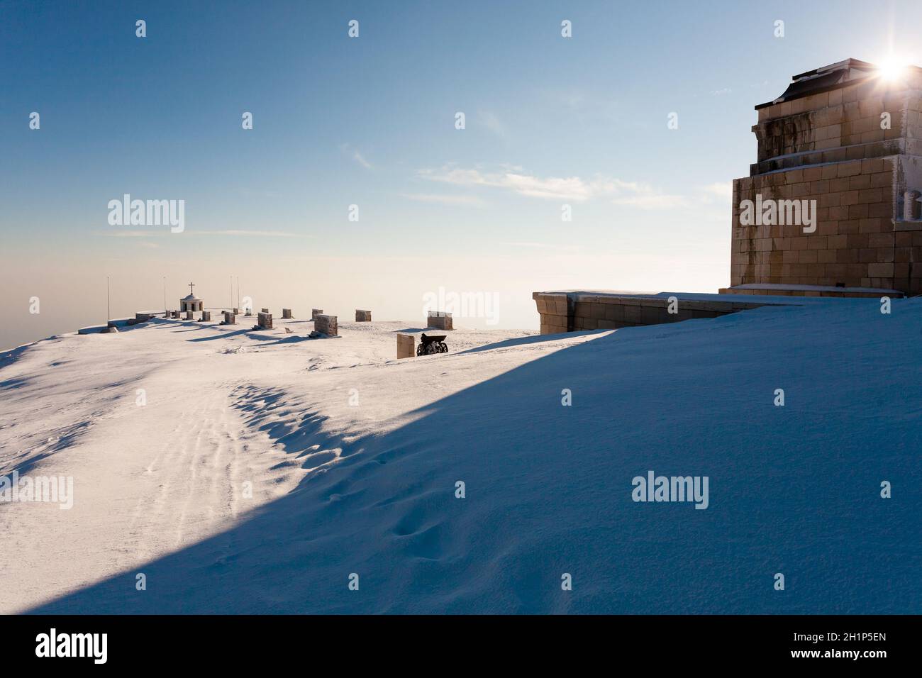 Winter view at the war memorial, Grappa mount, Italy. Italian landscape Stock Photo