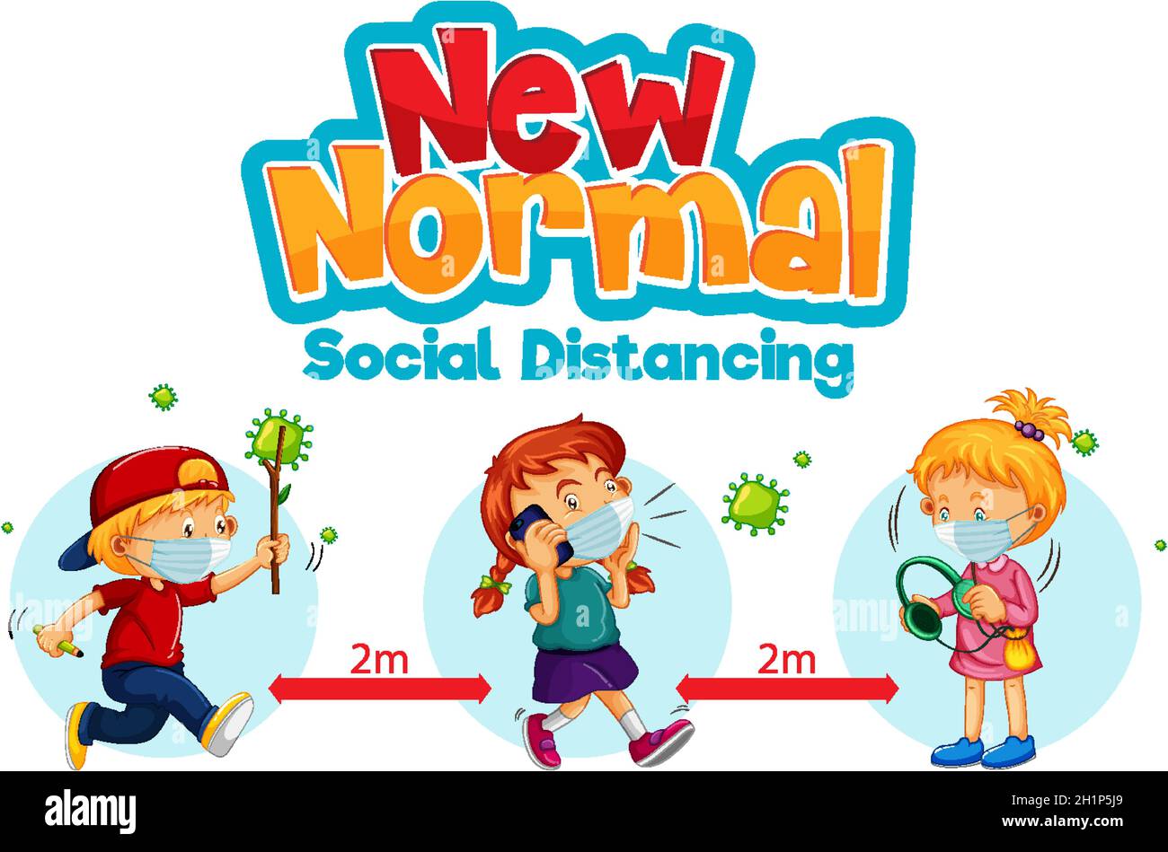 New Normal with people keeping social distancing illustration Stock ...
