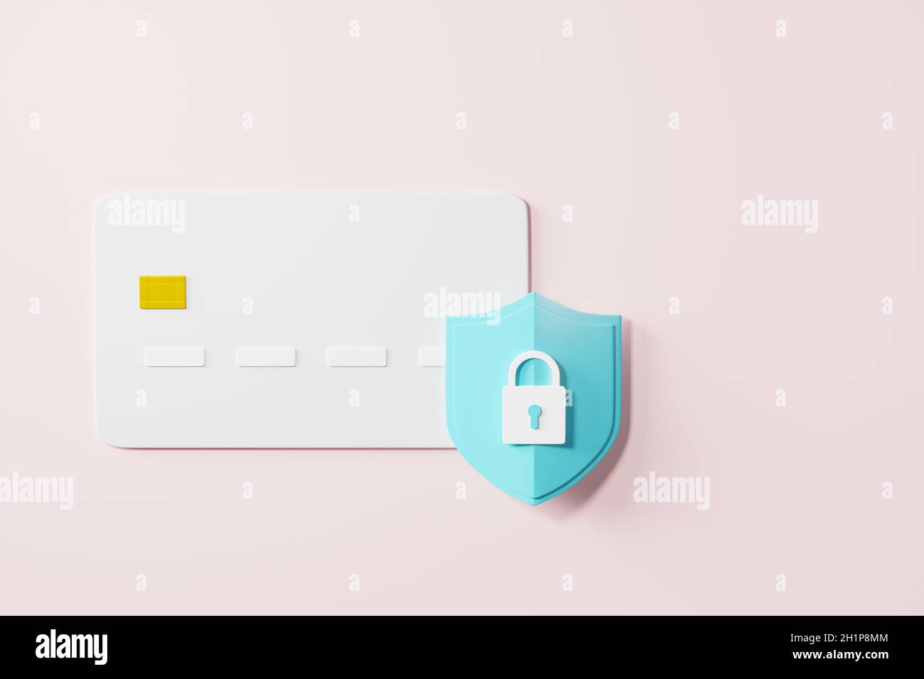 Credit card with lock shaped icon, Locked bank card secure transaction protection on pink background, Secure money payment online system sign, graphic Stock Photo