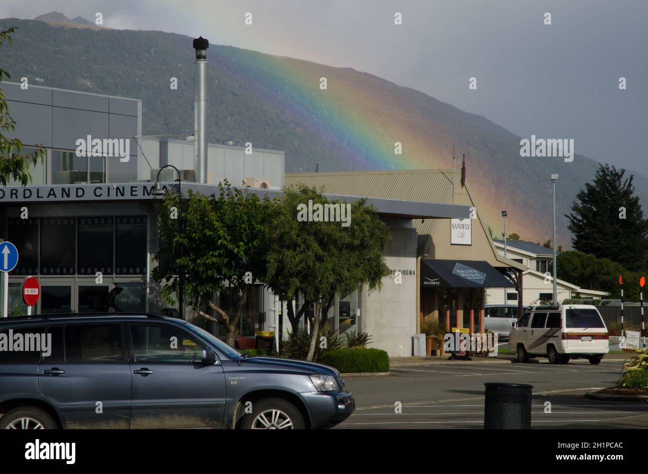 Rainbow in Te Anau. Southland. South Island. New Zealand. Stock Photo