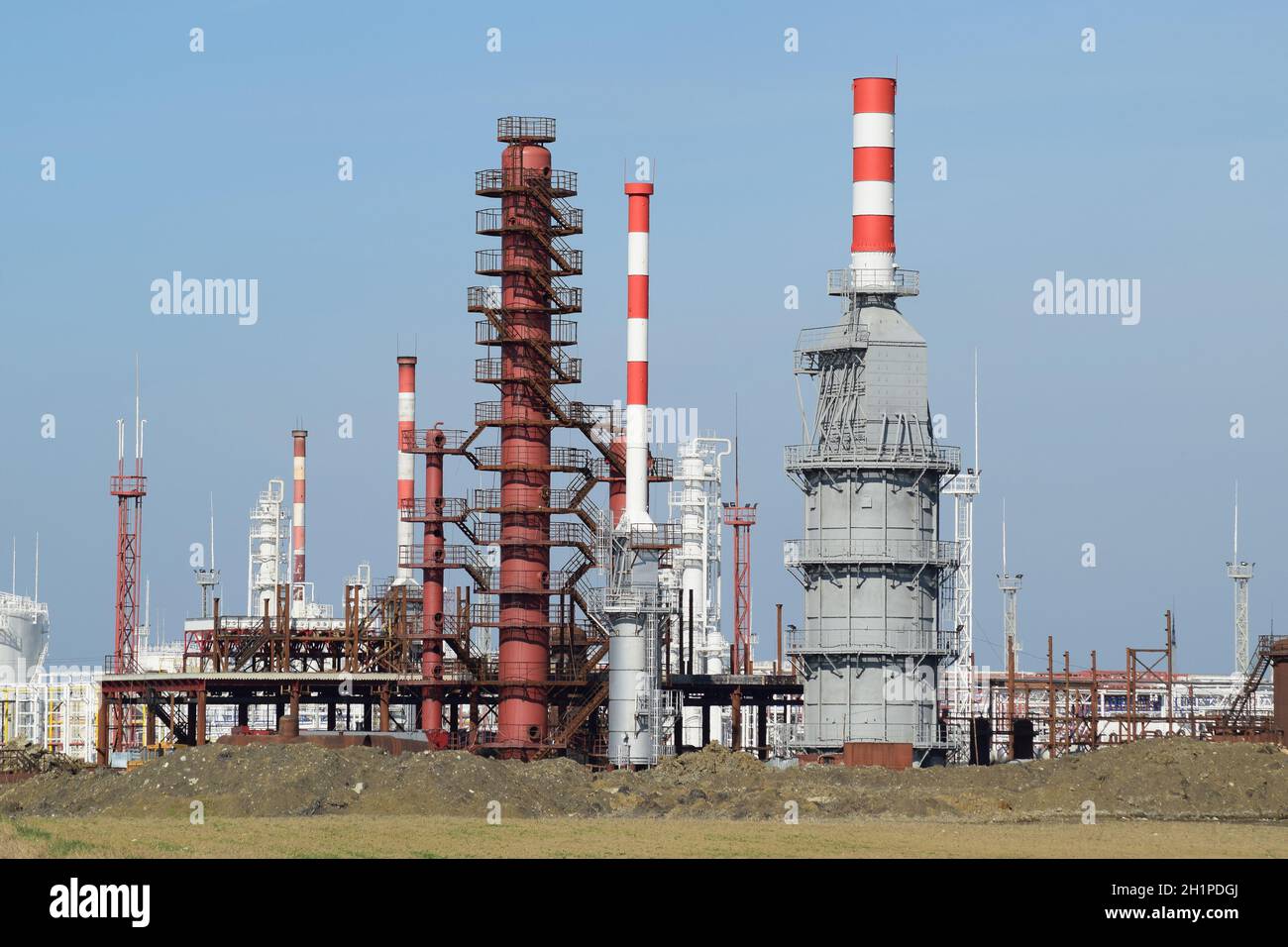 Distillation columns, pipes and other equipment furnaces refinery. The