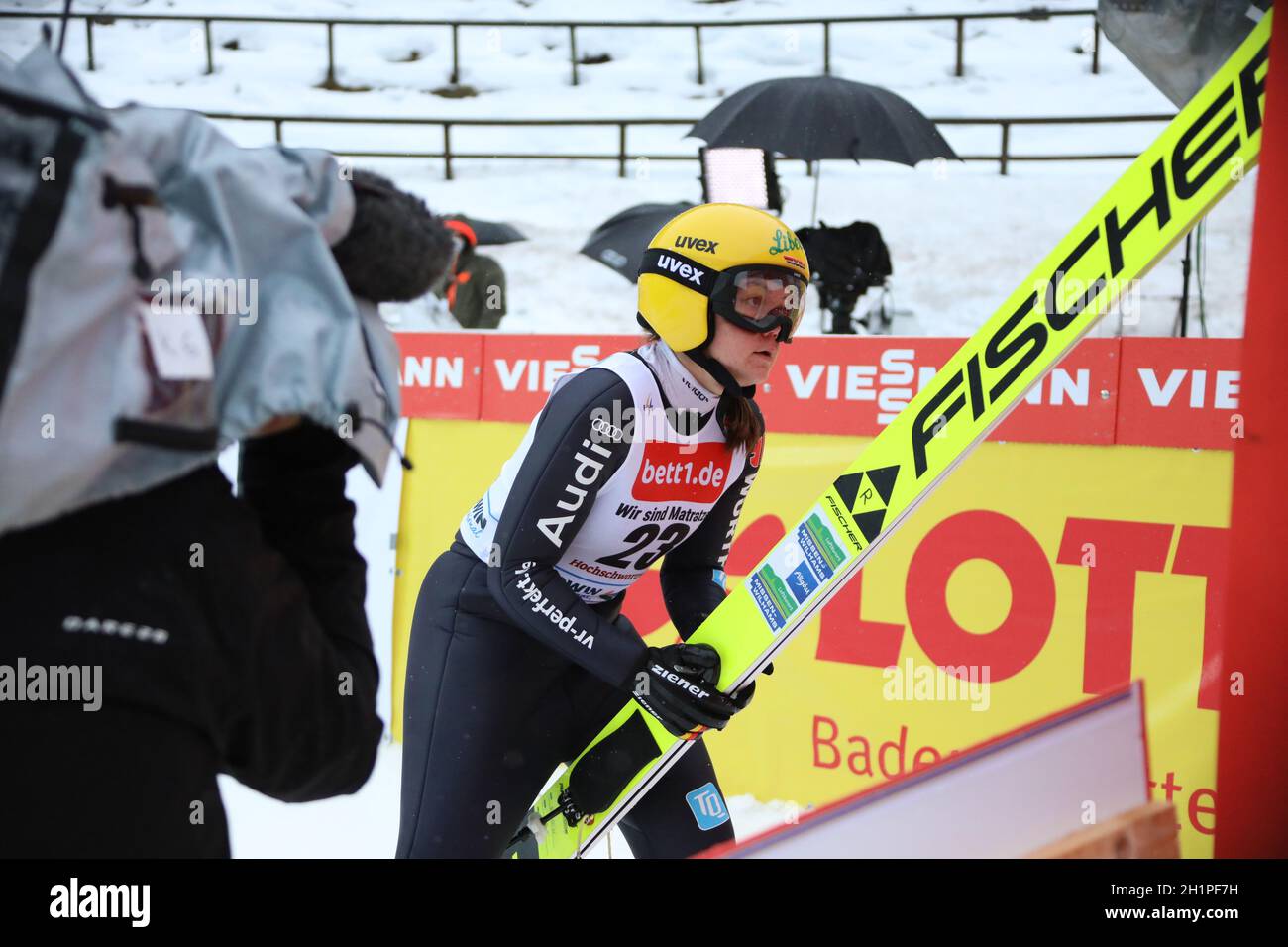 Agnes Reisch (WSV Isny) beim FIS Weltcup Skispringen Frauen Neustadt 2021 Stock Photo