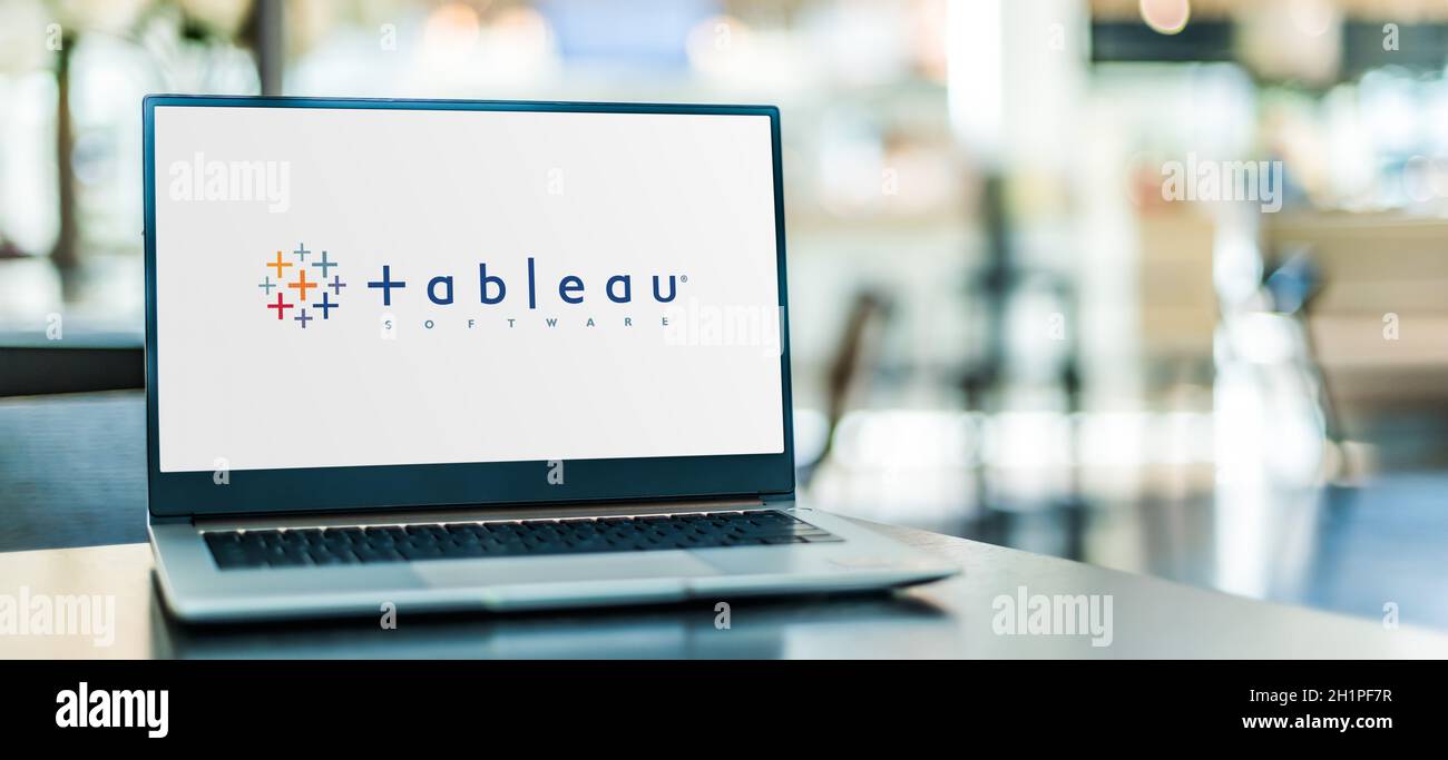 POZNAN, POL - NOV 12, 2020: Laptop computer displaying logo of Tableau ...