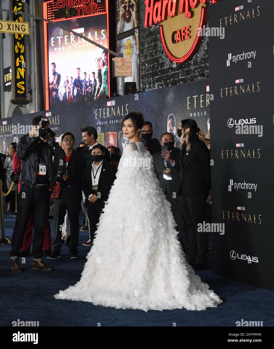 Los Angeles, USA. 18th Oct, 2021. Gemma Chan arrives at Marvel Studios' ETERNALS Los Angeles Premiere held at The DolbyTheater in Hollywood, CA on Monday, ?October 18, 2021. (Photo By Sthanlee B. Mirador/Sipa USA) Credit: Sipa USA/Alamy Live News Stock Photo