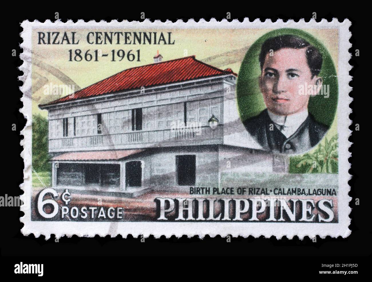 Stamp printed in Philippines shows Jose Rizal birthplace at Calamba Laguna, circa 1961. Stock Photo